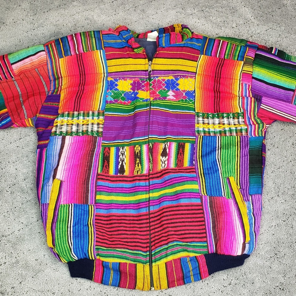 VTG‎ Quilted Coat Womens L Hand Loomed Patchwork Quilted Hippie Boho Festival